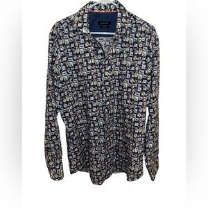 Bugatchi Classic Fit Shirt Mens Size L  Animal Kingdom Photo Collage Long Sleeve